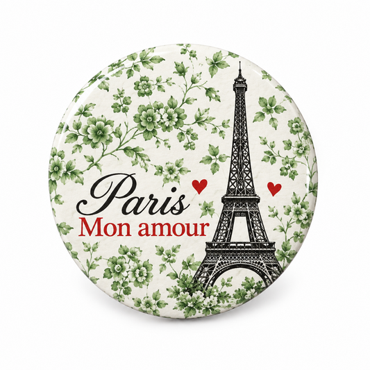 Paris Mon Amour Eiffel Tower Pin Button 2.25-inch