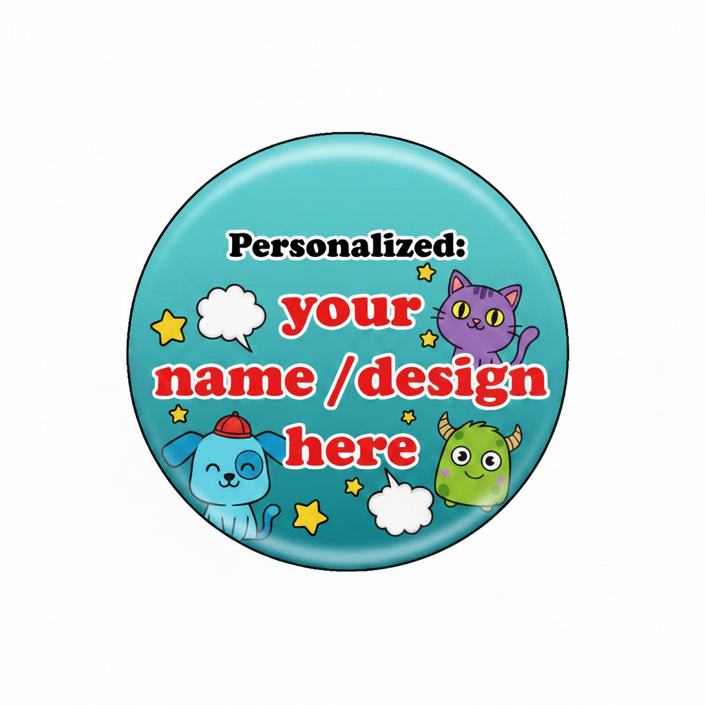 Personalized nurse badge reel with teal round design and cartoon nurse graphics