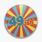 Round 2.25-inch button pinback with colorful radial rays and '49ish' text