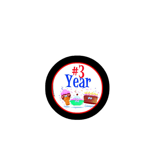 #3 Year 2.25" Pinback or Jackets, Backpacks, etc.