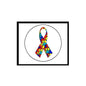 Puzzle-piece awareness ribbon pinback with multicolor ribbon, round badge design