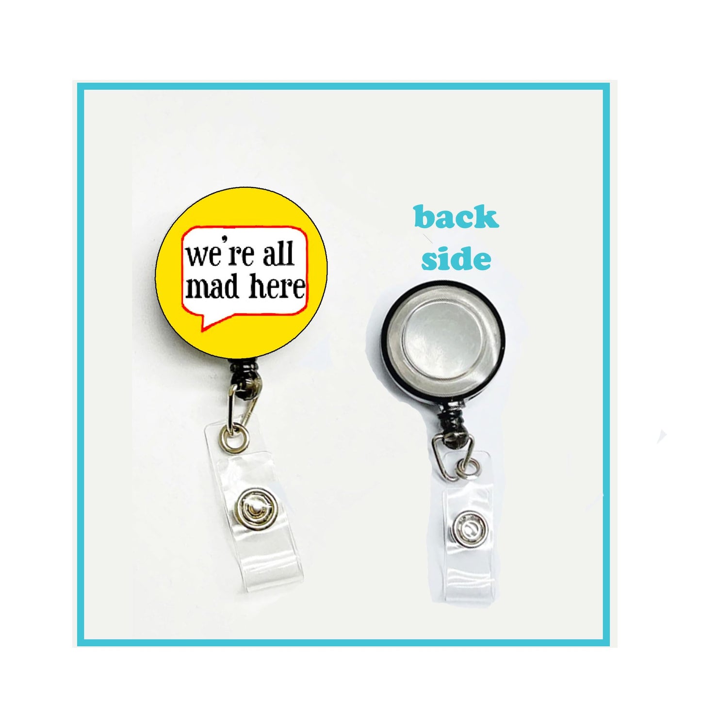 We are All Mad Here Badge Reels Cute Felt Retractable Badge Reels Themed Badge Holders Gift for Nurses Doctors ID Badges Name Cards Lanyards Holidays 1.45"