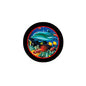 2.25-inch pinback button with colorful ocean marine life and sharks scene
