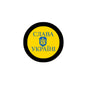 2.25-inch Ukrainian pinback button, yellow center with blue trident and text