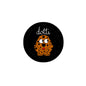 Dotti dog pinback button badge, black with cartoon dog face and “dotti” text