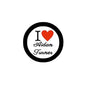 Round black badge pin with red heart and text “I ♥ Aidan Turner”