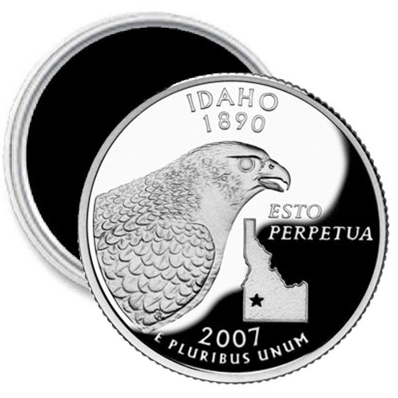 Imán redondo del estado de Idaho, moneda de 2,25" de 25 centavos de dólar de EE. UU.