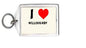 Personalized keychain with split ring, "I ♥ WILLoughBY" on clear tag