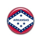 2.25-inch round Arkansas flag fridge magnet with red border, blue star diamond, ARKANSAS