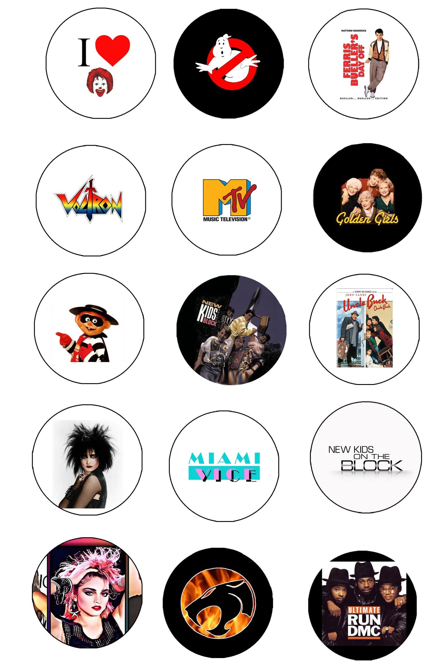 100 Pcs 1980s Theme Party Favor Pinback Buttons Retro Pinback Brooch for Jackets, Backpacks, Hats 1.25"