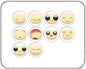 Cute emoticon face pinback buttons set, 10 round smiley badges with varied expressions