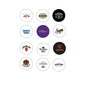 12-piece drink pinback badge set, round logo buttons