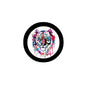Round pinback badge with colorful Bengal tiger face watercolor art