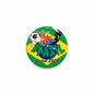 Brazil football pinback button, green yellow graphic with ball and Brazil text, Qatar 2022