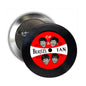 2.25-inch The Beatles fan pinback button with red-and-white record design