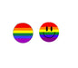 2.25-inch rainbow smiley pinback buttons, two round badges with smiling face