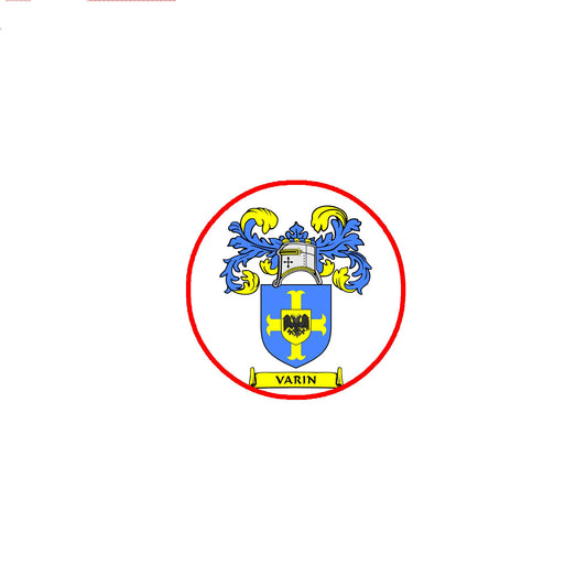 Varin Family Crest 3" Coat of Arms Round Pinback Badge Brooch Pin Back