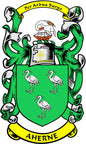 Family crest coat arms magnet with green shield and Aherne lettering, 3-inch