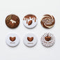 Set of chocolate-themed pinback buttons, round brown designs and sayings, 1.25-inch