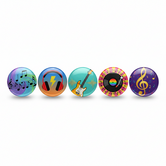 5 Pcs Music Lovers Pinback 1.25-inch