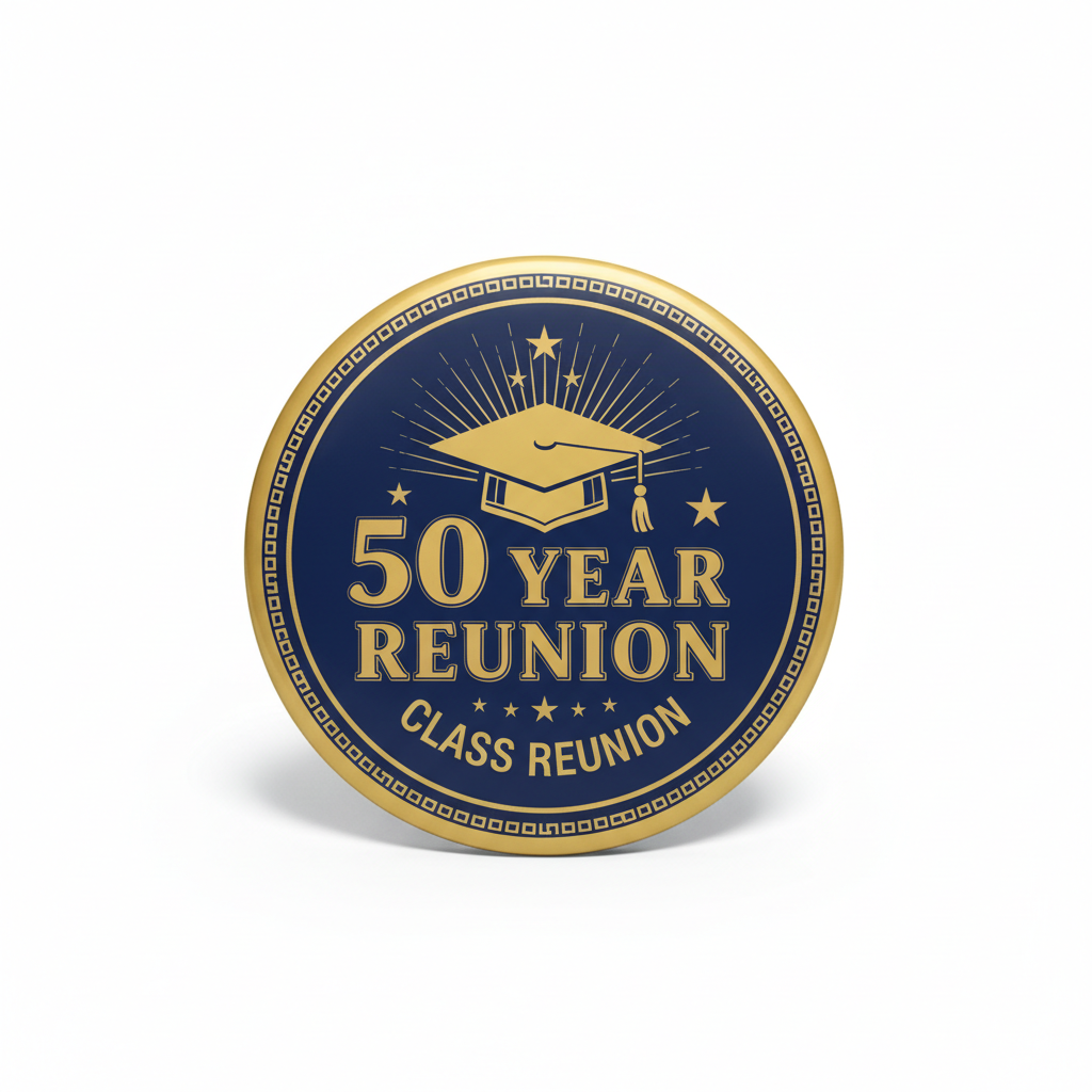 50 Year Reunion School Graduation Pinback 1.25-inch 12 Pcs