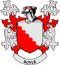 Heraldic coat of arms arms magnet with red shield and black-white helmet, 'BOYLE' text