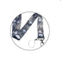 Gray themed lanyard with cartoon characters, key ring and hook phone strap