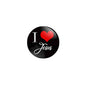 1.25-inch round pinback badge, black with red heart and “I ♥ Jesus” script