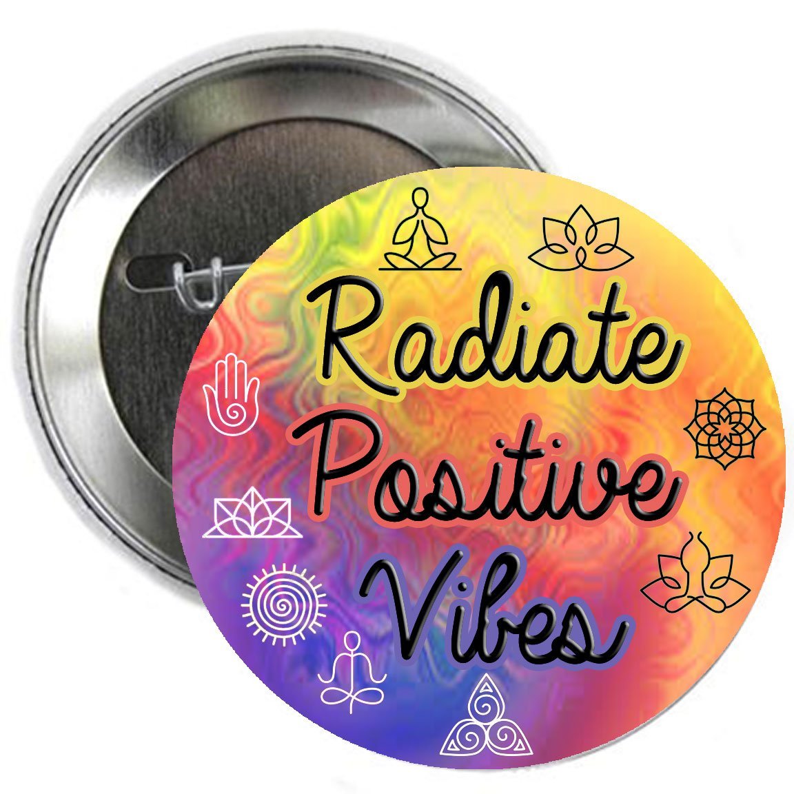 2.25-inch Radiate Positive Vibes Hippie Yoga Style Pinback Button Badge