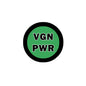 VGN PWR vegan pinback button, 2.25-inch round green center with black border