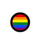 Round rainbow pride flag jack badge pin with black border