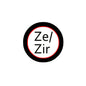 Round pinback button with Ze Zir lettering, black border and red ring