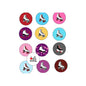 Roller skate pinback button set, circular designs with skates and colorful patterns