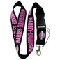 Motorcycle lanyard keychain holder in pink and black with metal keyring