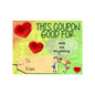 Valentine coupon greeting card with red hearts and "Ask me anything" text