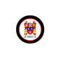 Eelsma family crest enamel pinback with round black border and colorful coat of arms