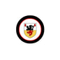 3-inch round coat of arms magnet with black rim, red ring, lion crest in gold