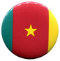 Cameroon flag pinback button with red center, yellow star, green and yellow sides.