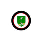 3-inch circular coat of arms magnet with black ring and green shield design