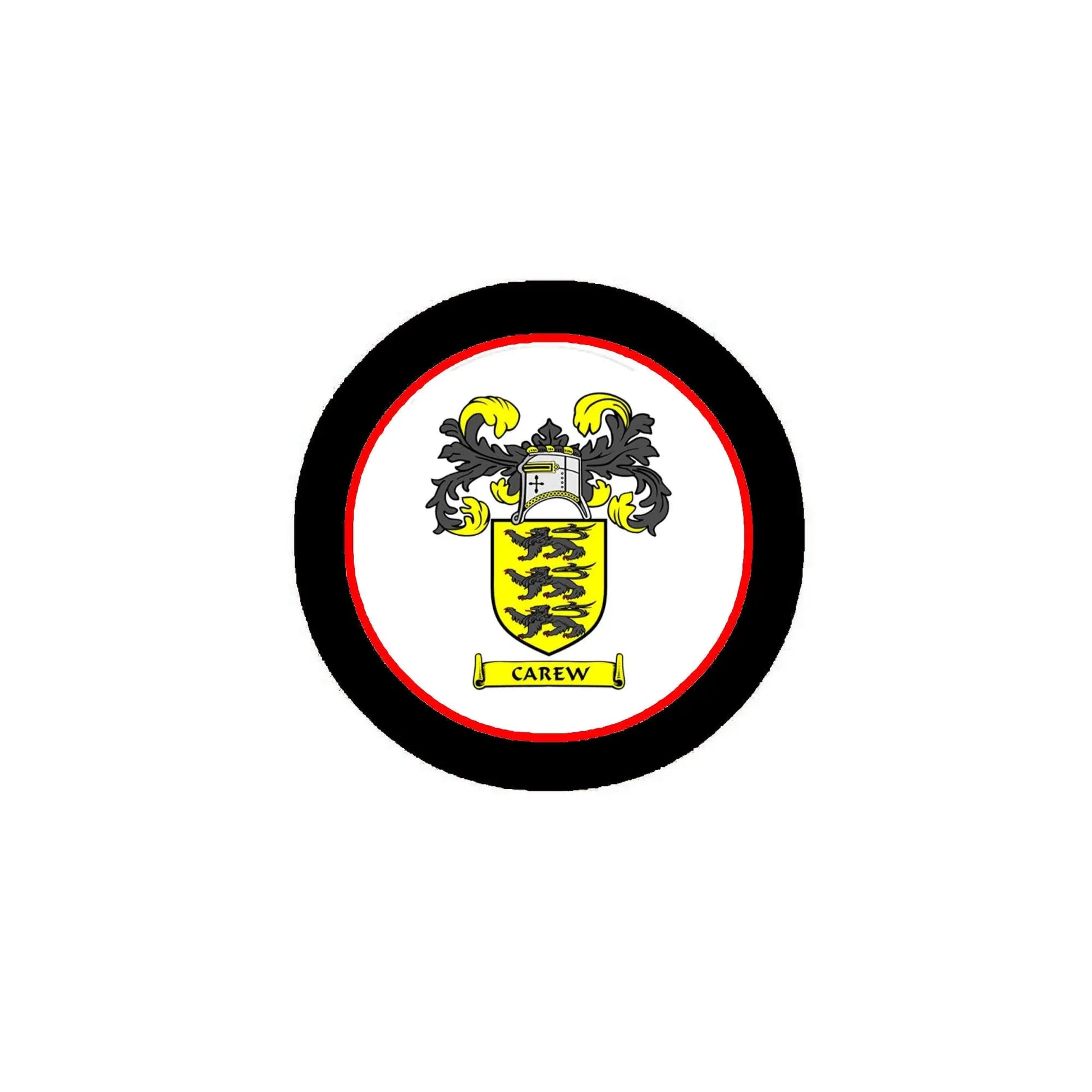 3-inch circular coat of arms magnet with Carew crest, yellow and black details