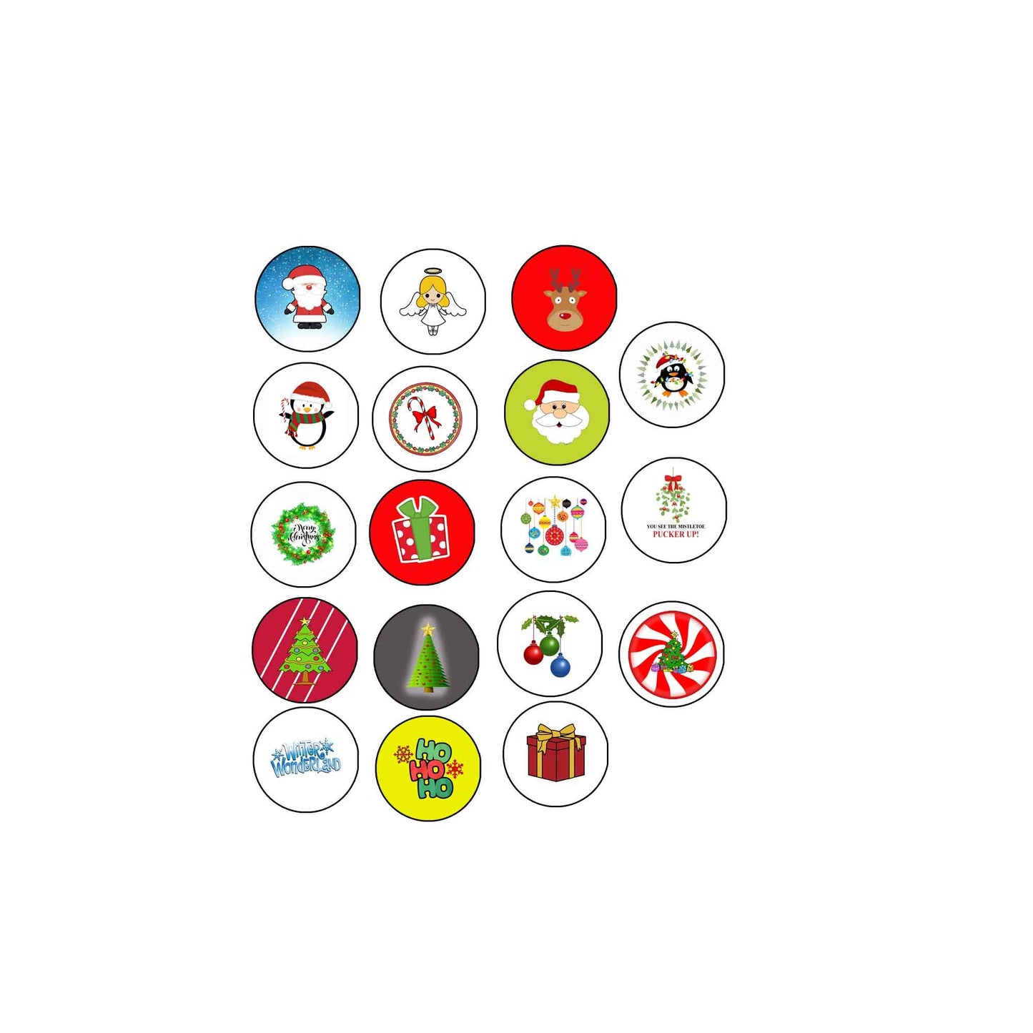 Christmas Symbols Pinback Button Pin for Jackets, hats, 1.25 Set of 16 Pcs