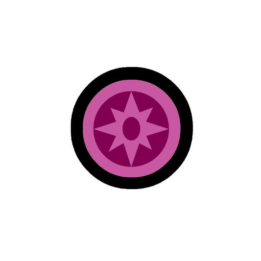 2.25-inch pinback badge with purple star center