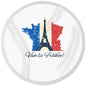 France badge pinback brooch, round enamel with Eiffel Tower, blue/red map and “Vive la France!”