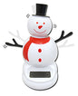 Solar-powered dancing snowman figure with black hat, red scarf, solar panel base