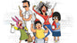 2.25 inch pinback button with cartoon family characters, round black border