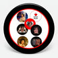 Susan Boyle 1.25-inch pinback button with black frame and red-ring photo collage