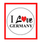 1.25-inch pinback button, round white face with I Love Germany text and red heart