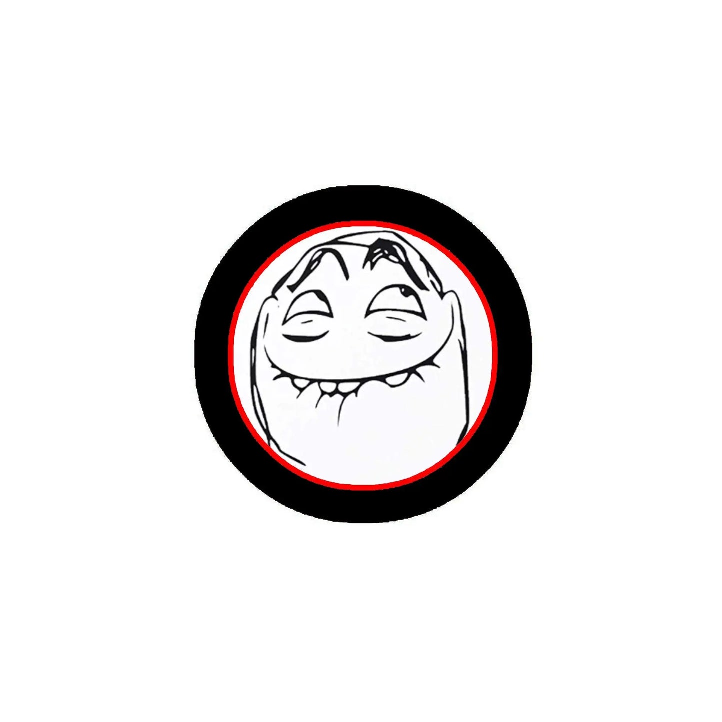 1.25-inch pinback button badge with black rim and laughing cartoon face