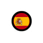 Spain flag pinback button, circular black border with red-yellow flag center