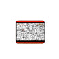 White cartoon collage mousepad with orange-red trim and rounded edges